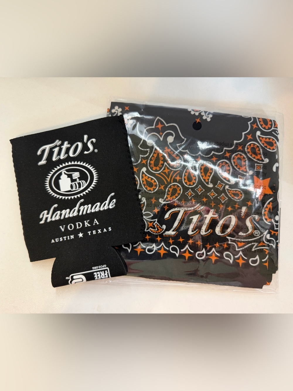 Tito's Black Can Cooler Koozie & Tito’s Bandana
